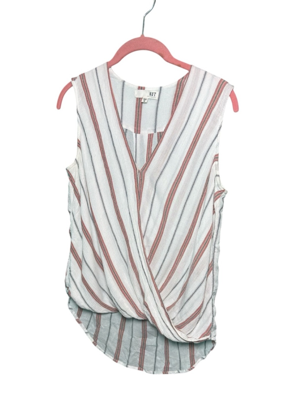 Kut from the Kloth Striped Wrap Twist Top Size M | White Mauve | Sleeveless | 10
